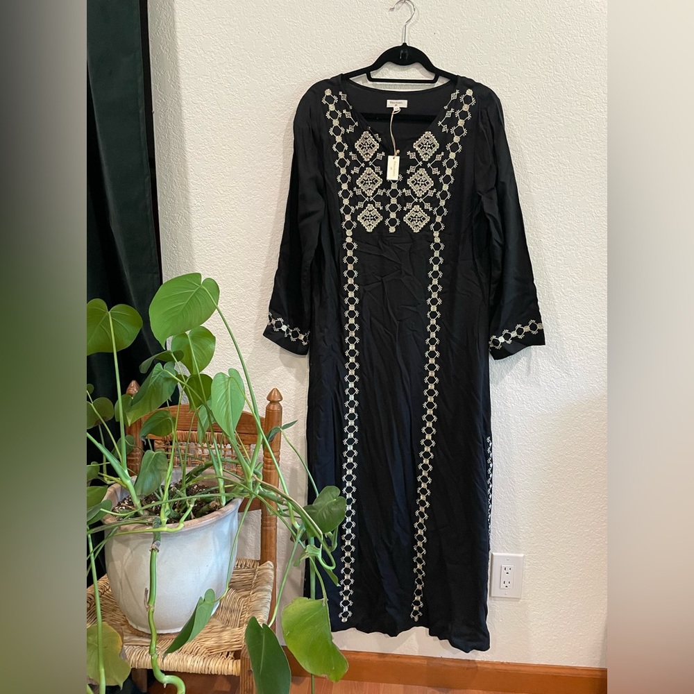 NWT Black Dress with Metallic Gold Embroidery